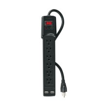 Multicontacto 16 Awg 6 Entradas 2 Ptos. Usb Sup. 150j Negro