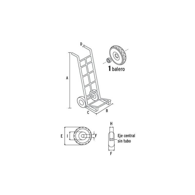 Diablo de carga Ruedas sólidas (Balero sencillo) 100 kg