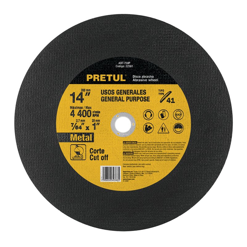 Disco Corte Metal 14" Tipo 41 Uso Gral. Pretul