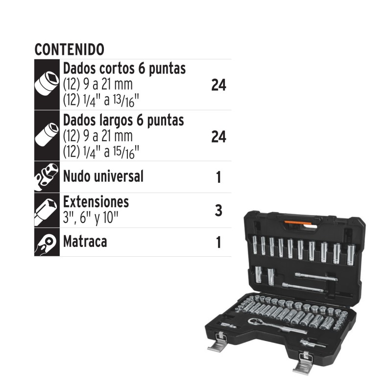 Juego de Autoclé Cuadro 3/8" 53 Piezas