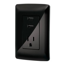 Contacto Aterrizado + 2 Puertos Usb Negro Línea Italiana