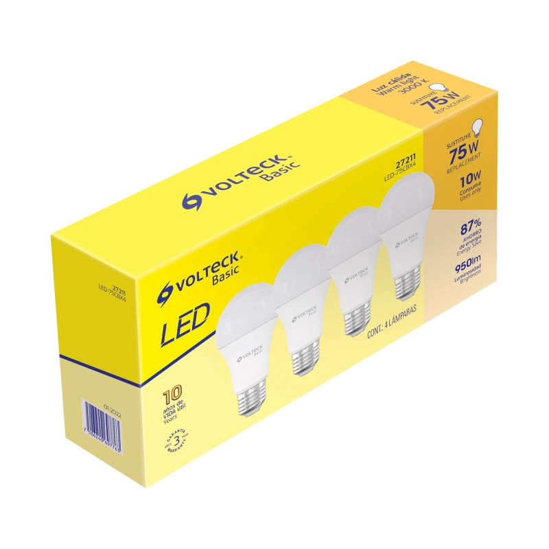 Multipacks de 4 lámparas de LED tipo bulbo, luz cálida, A19 